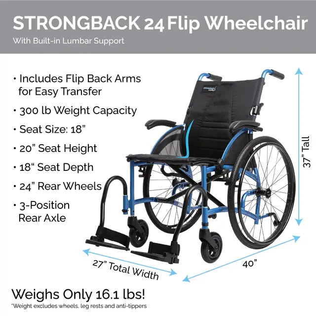 Strongback Mobility Comfort : 24 Flip Wheelchair