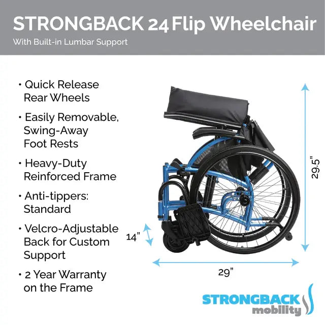 Strongback Mobility Comfort : 24 Flip Wheelchair