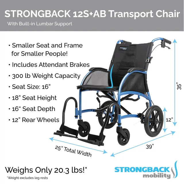 Strongback Excursion Small 12S+AB Transport Wheelchair