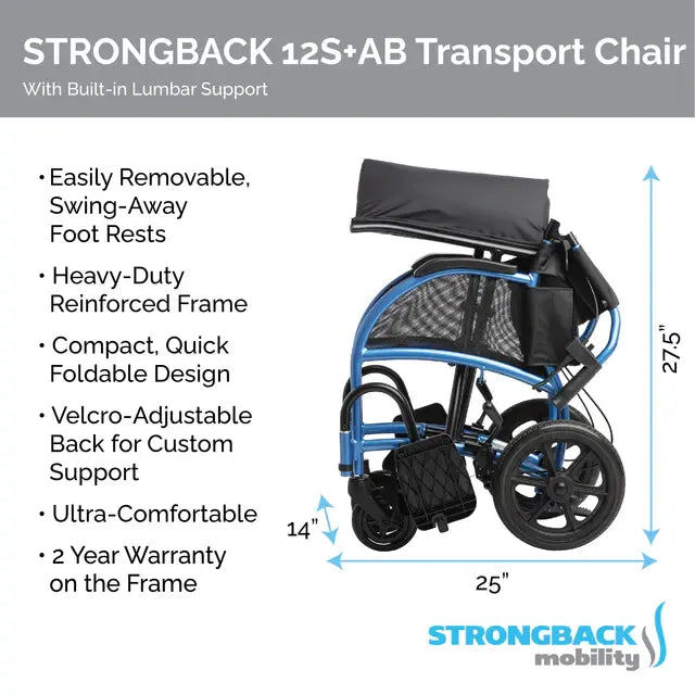 Strongback Excursion Small 12S+AB Transport Wheelchair